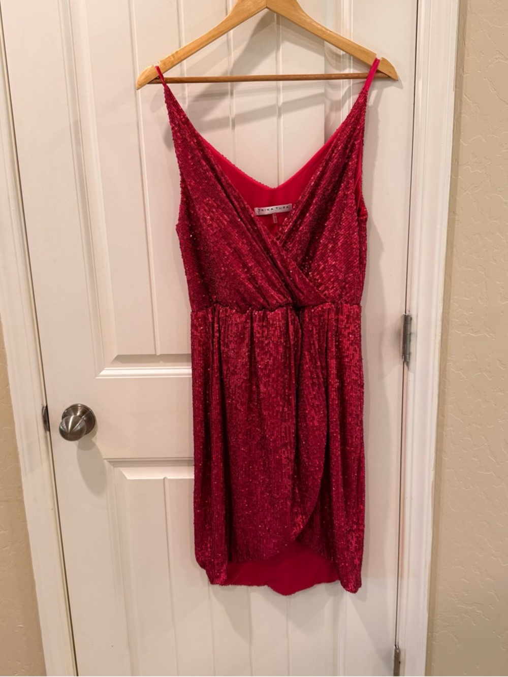 Trina Turk Red allure Sequin Wrap Mini Dress 10 in fuchsia